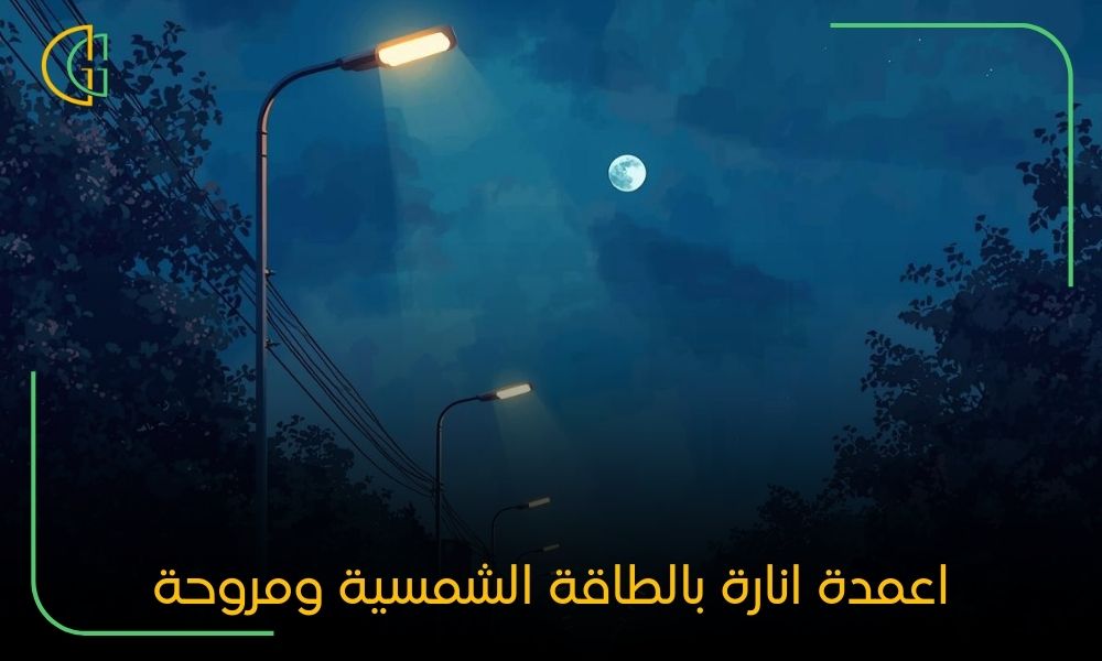 اعمدة انارة بالطاقة الشمسية ومروحة